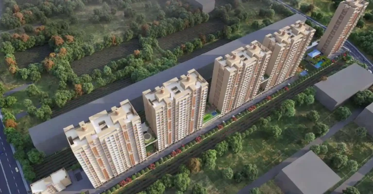 Bedroom interior of a 2 and 3 BHK apartment in Kiwale Pune.